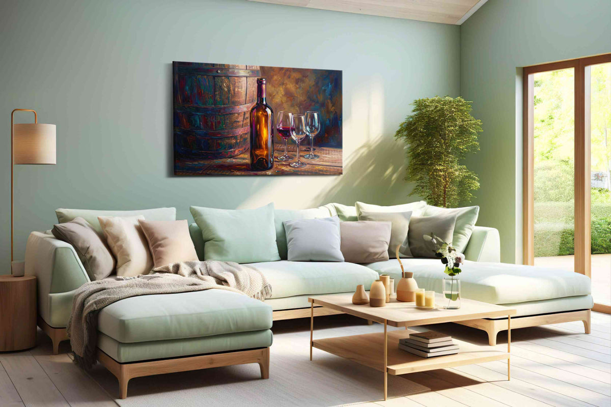 Vin Rouge Reflections wine canvas print, hanging on wall