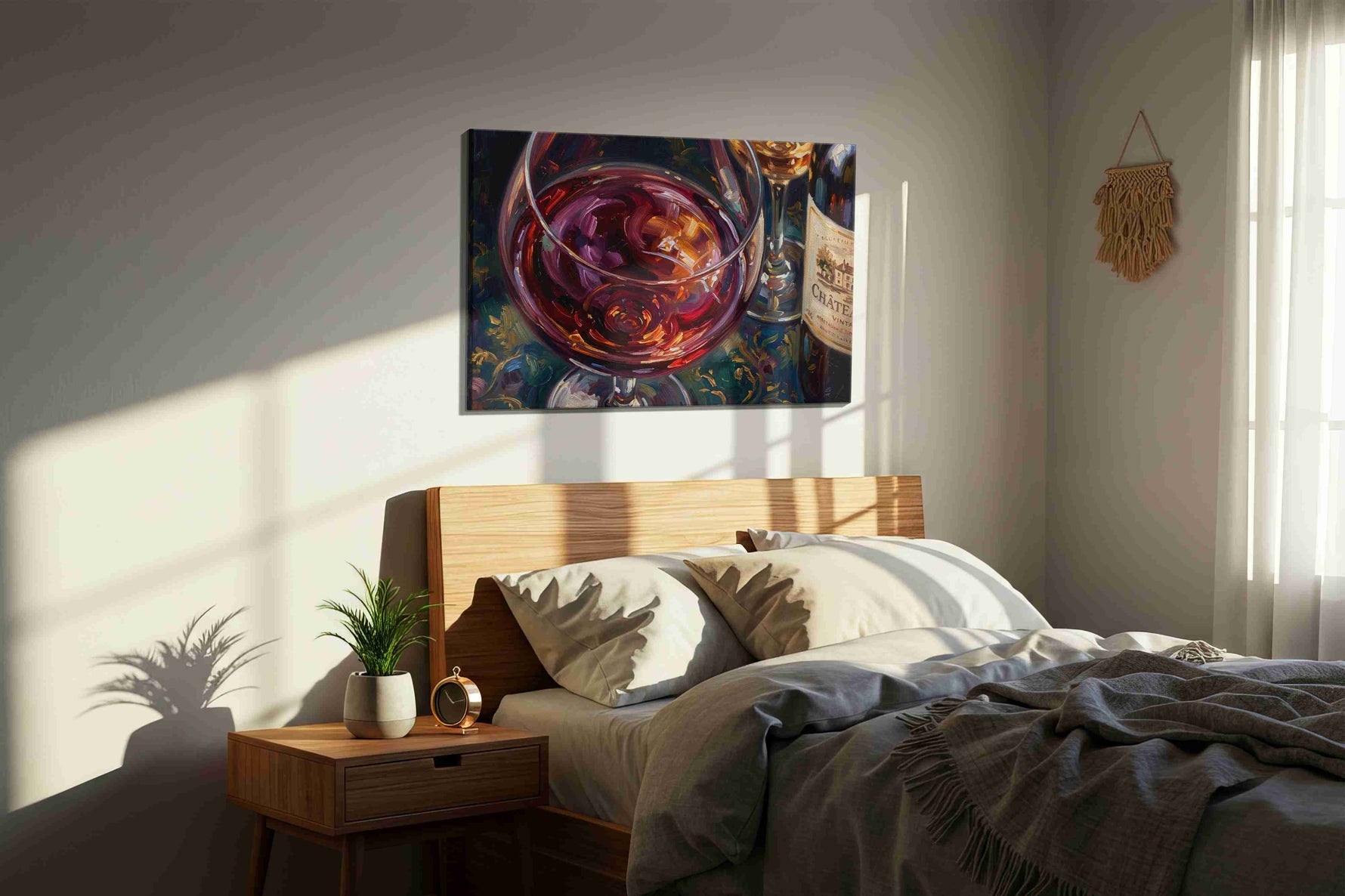 Vin Rouge Reverie II wine canvas print, displayed in a bedroom