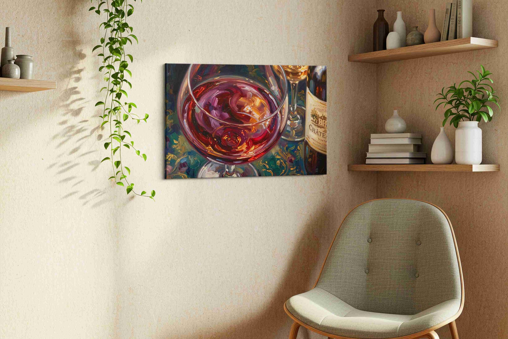 Vin Rouge Reverie II wine canvas print, displayed in a living room