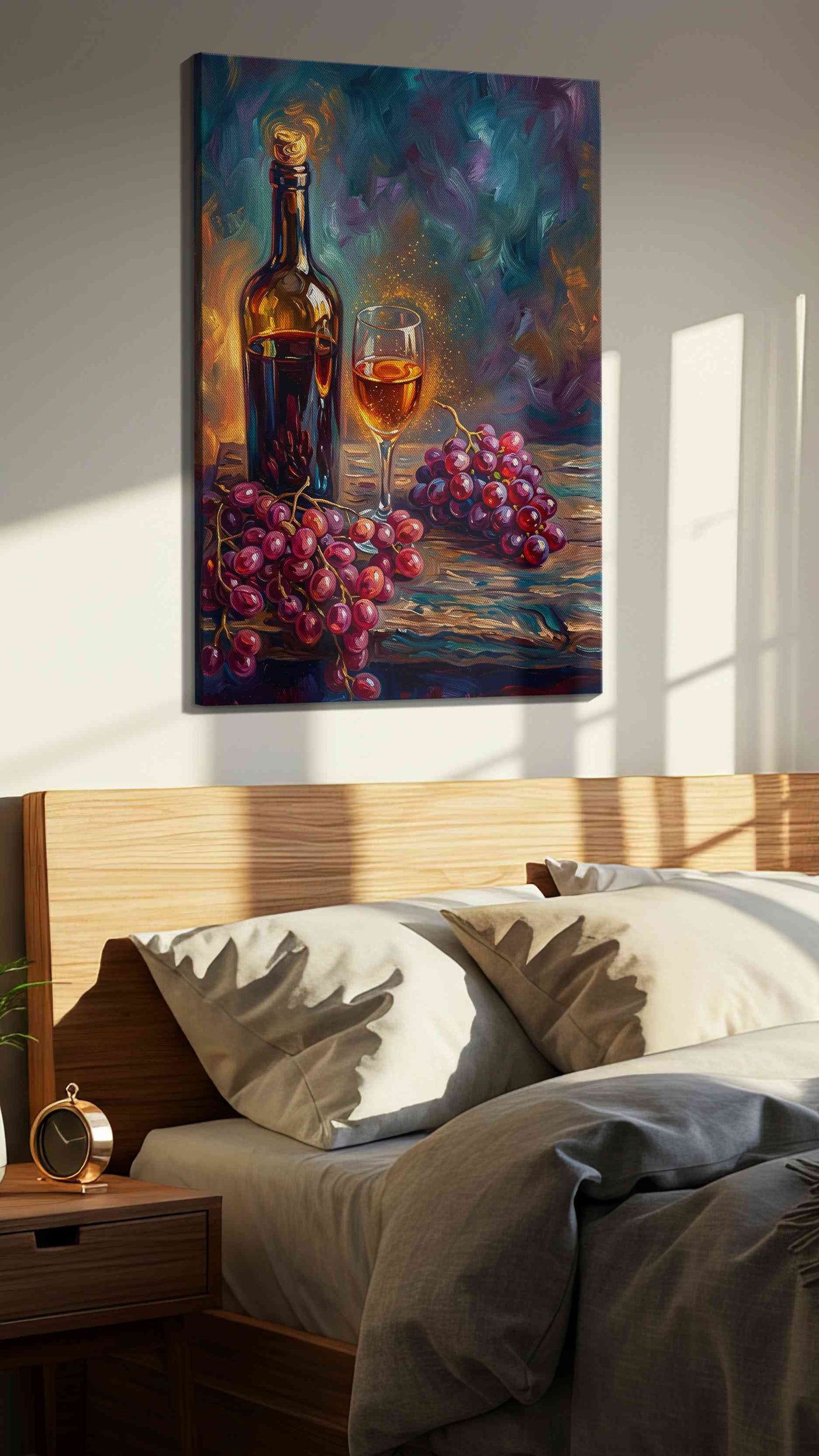 Vin Rouge Reverie III wine canvas print, displayed in a bedroom