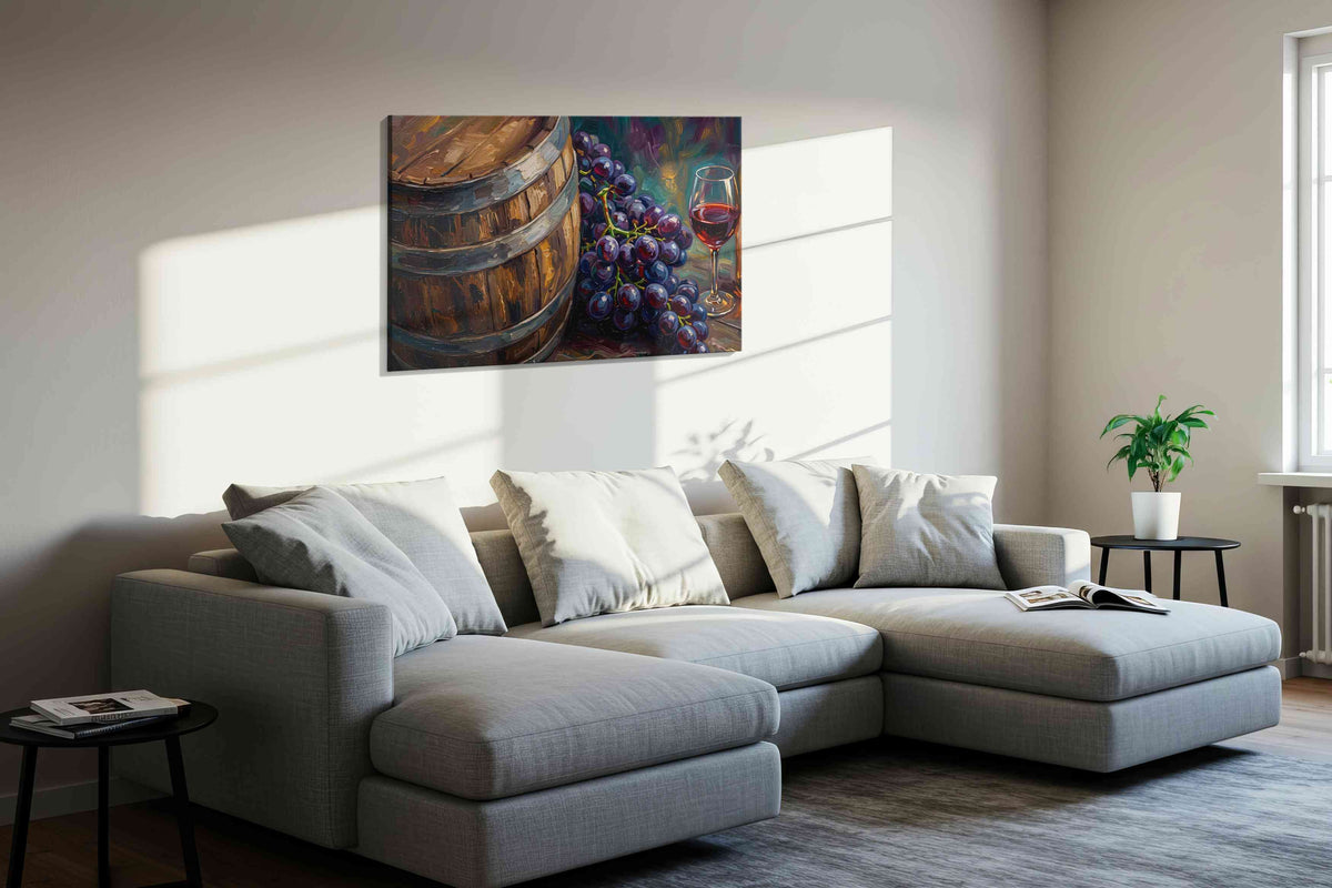 Vineyard Elegance wine canvas print, displayed in a living room
