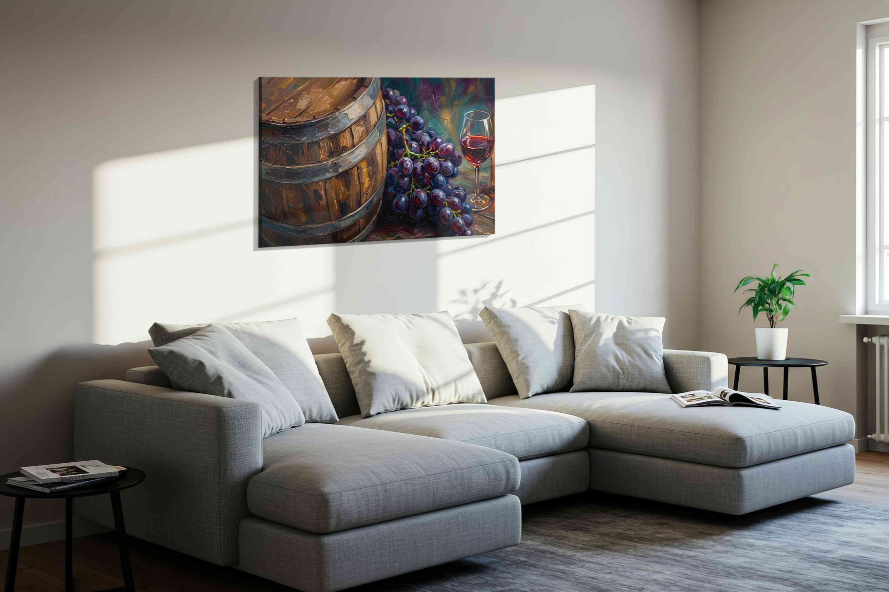 Vineyard Elegance wine canvas print, displayed in a living room