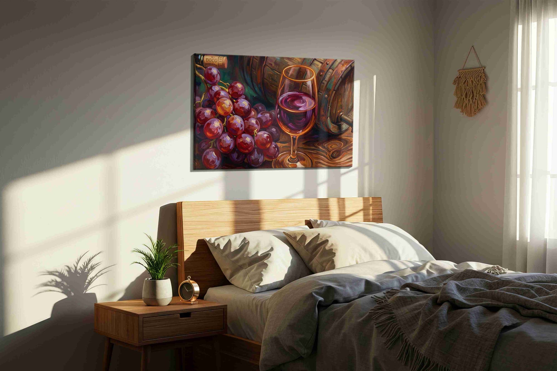 Vineyard Symphony wine canvas print, displayed in a bedroom