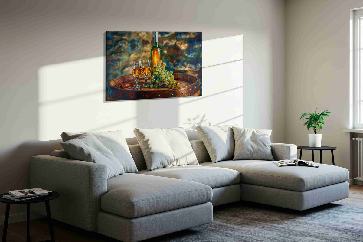 Vineyard Symphony III wine canvas print, displayed in a living room