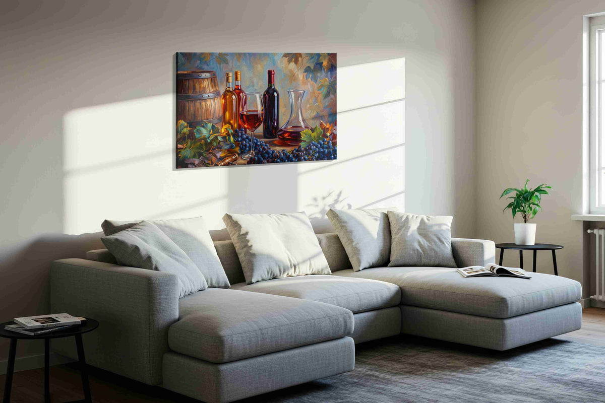 Vineyard Symphony IV wine canvas print, displayed in a living room