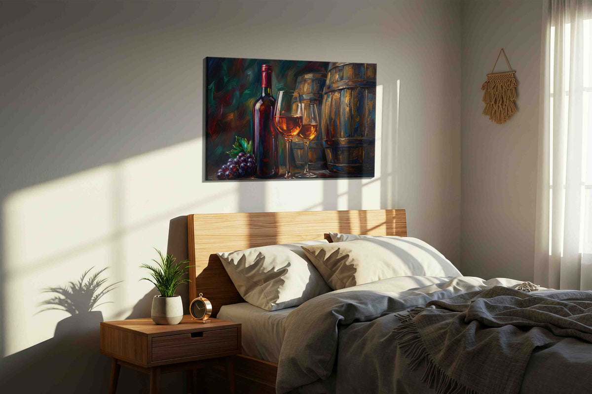 Vino Reverie wine canvas print, displayed in a bedroom