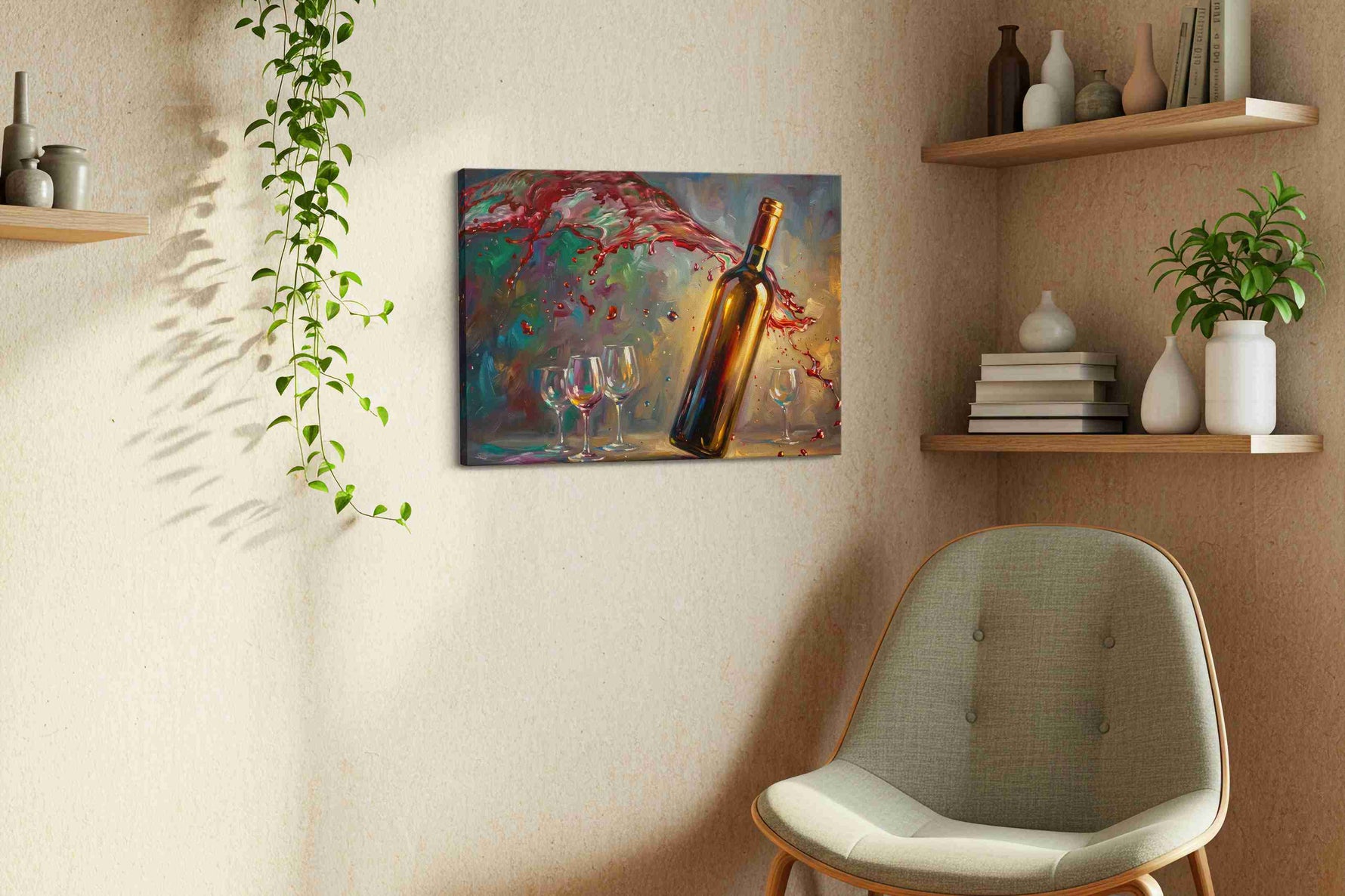 Vino's Dance of Light wine canvas print, displayed in a living room