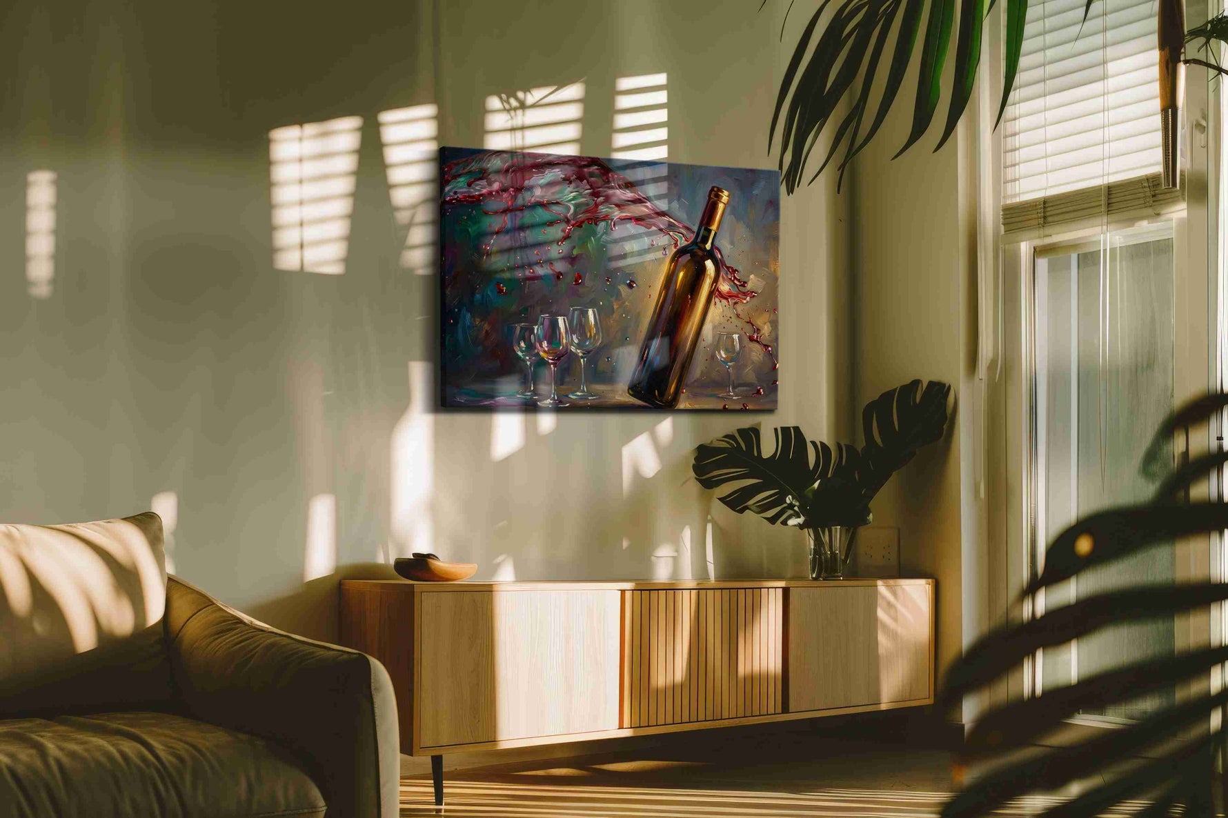 Vino's Dance of Light wine canvas print, on wall, lifestyle preview