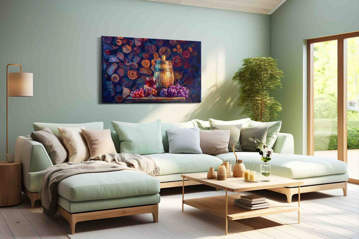 Vintage Vines and Oak wine canvas print, hanging on wall