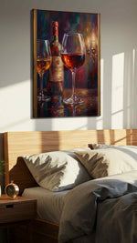 Whispers of the Vine wine canvas print, displayed in a bedroom