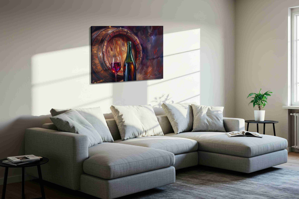 Whispers of the Vineyard wine canvas print, displayed in a living room