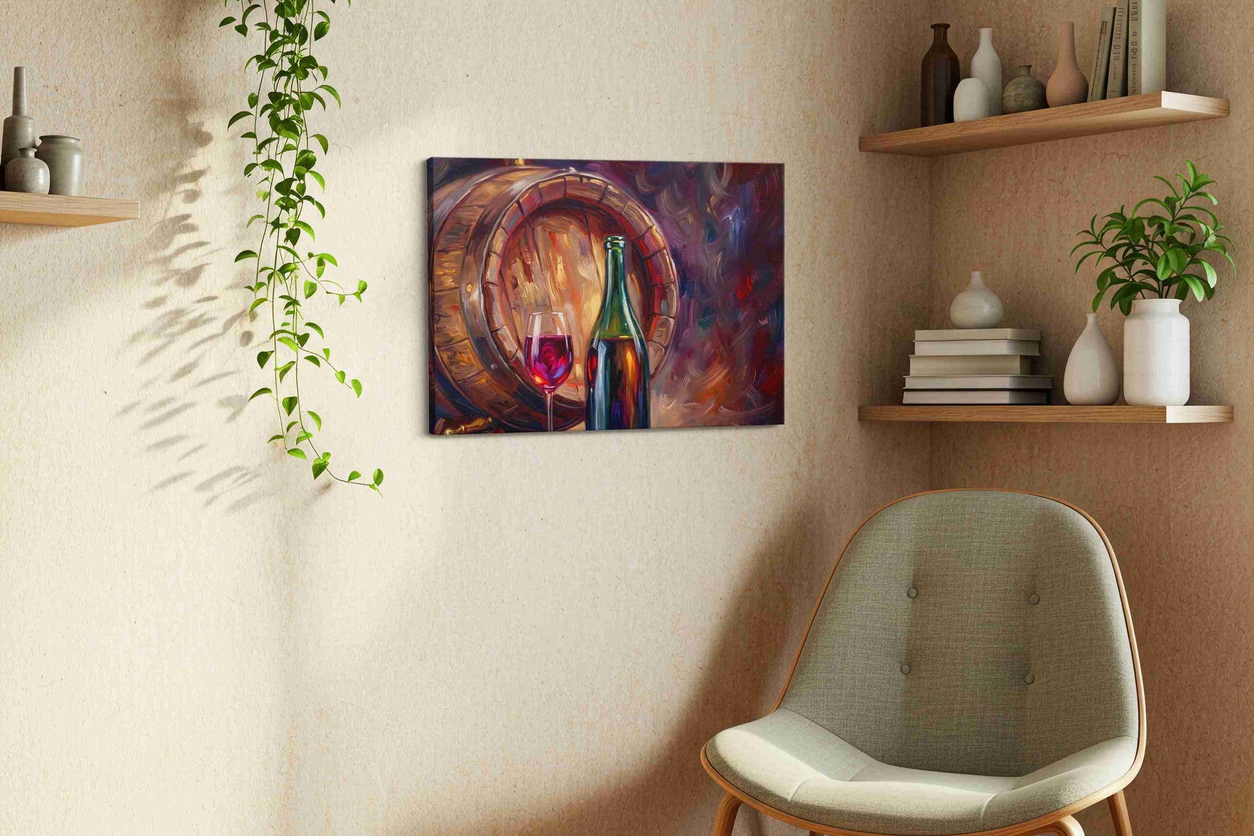 Whispers of the Vineyard wine canvas print styled in a living room