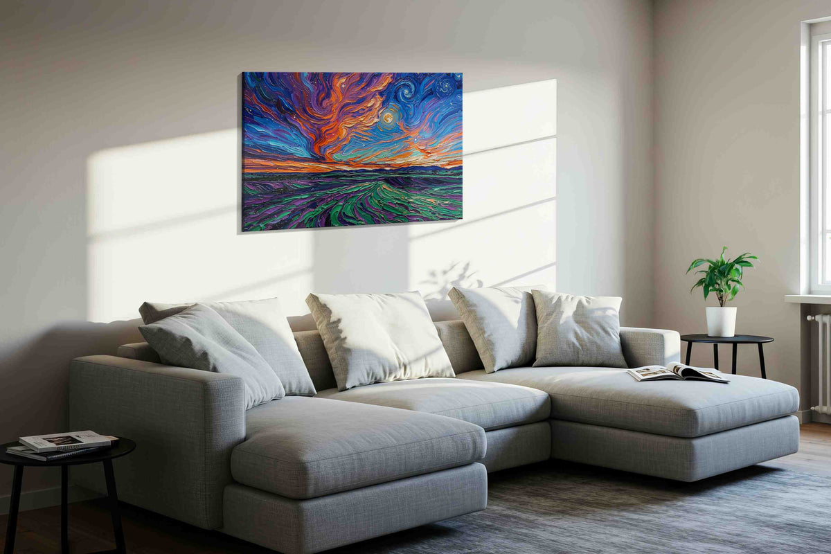 Celestial Whirlwind nature canvas print, displayed in a living room