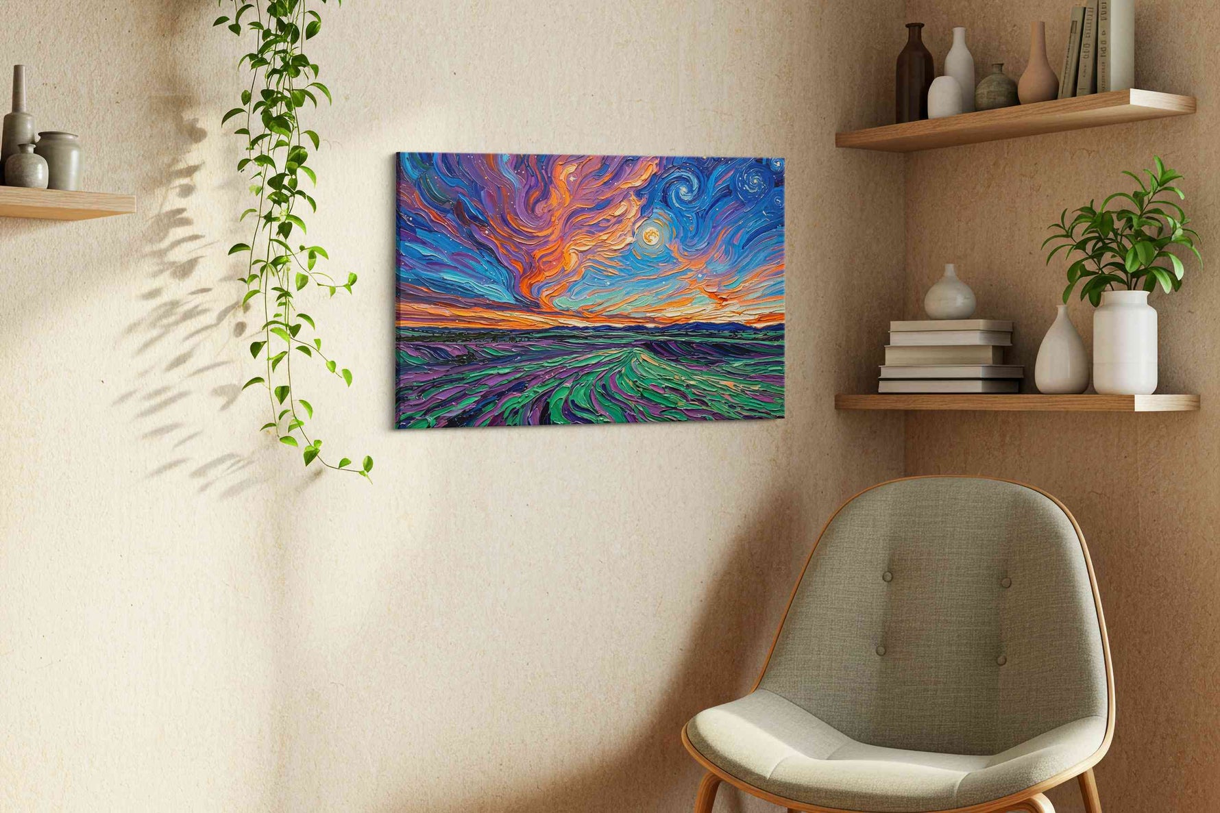 Celestial Whirlwind nature canvas print in a living room scene