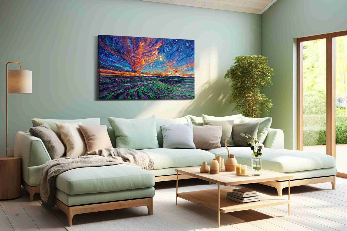 Celestial Whirlwind nature canvas print, hanging on wall