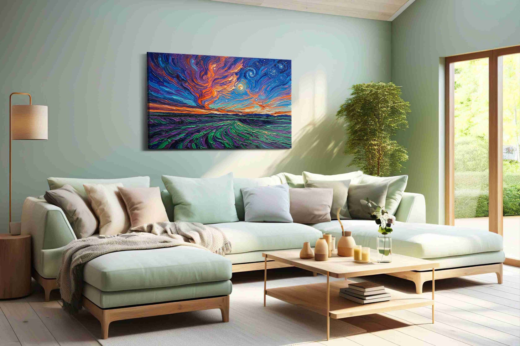 Celestial Whirlwind nature canvas print, hanging on wall