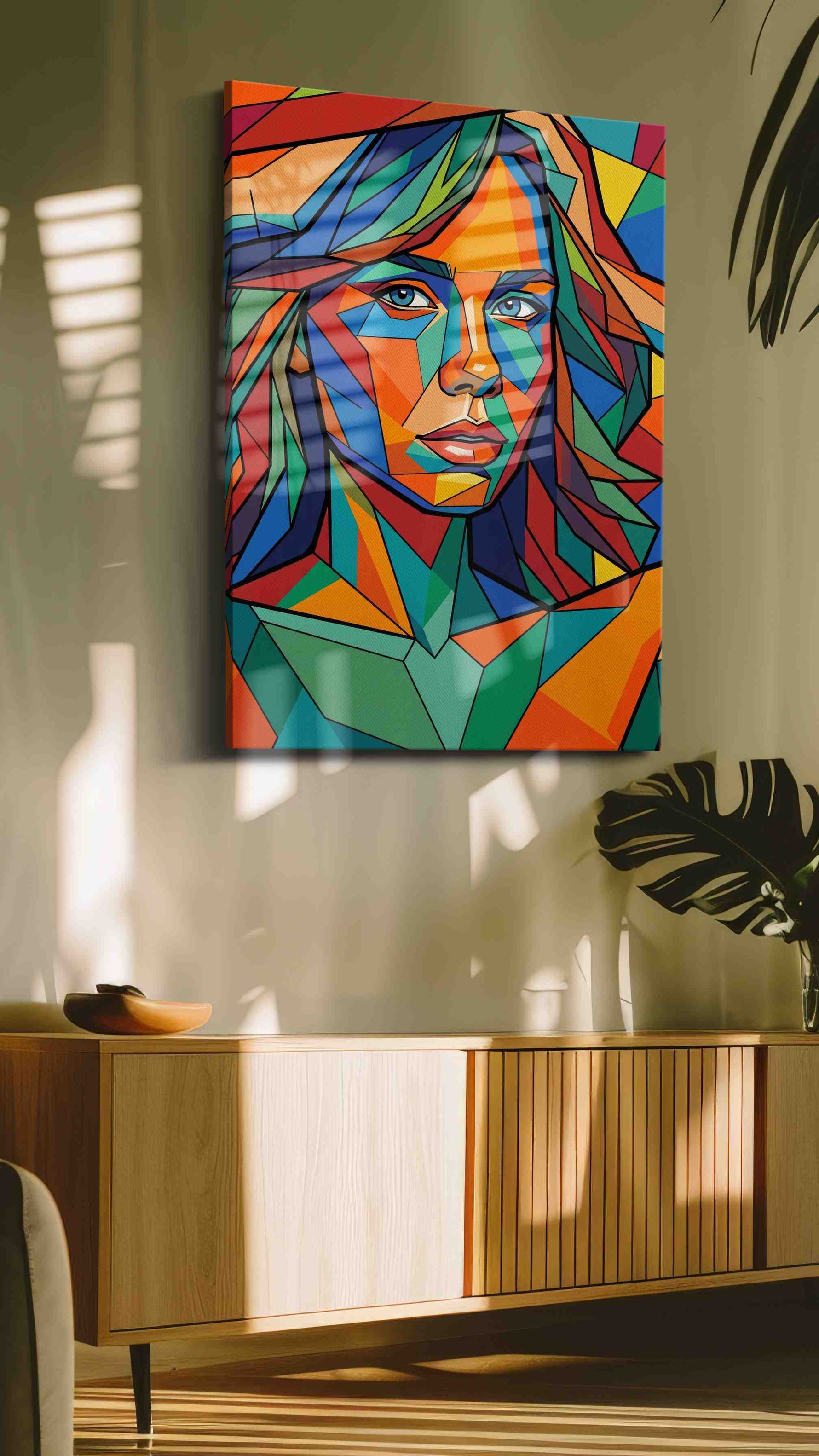 Kaleidoscopic Gaze (Abstract) - Portraits, Portrait Wall Art, Figure Canvas Print, People Art in a contemporary interior mockup