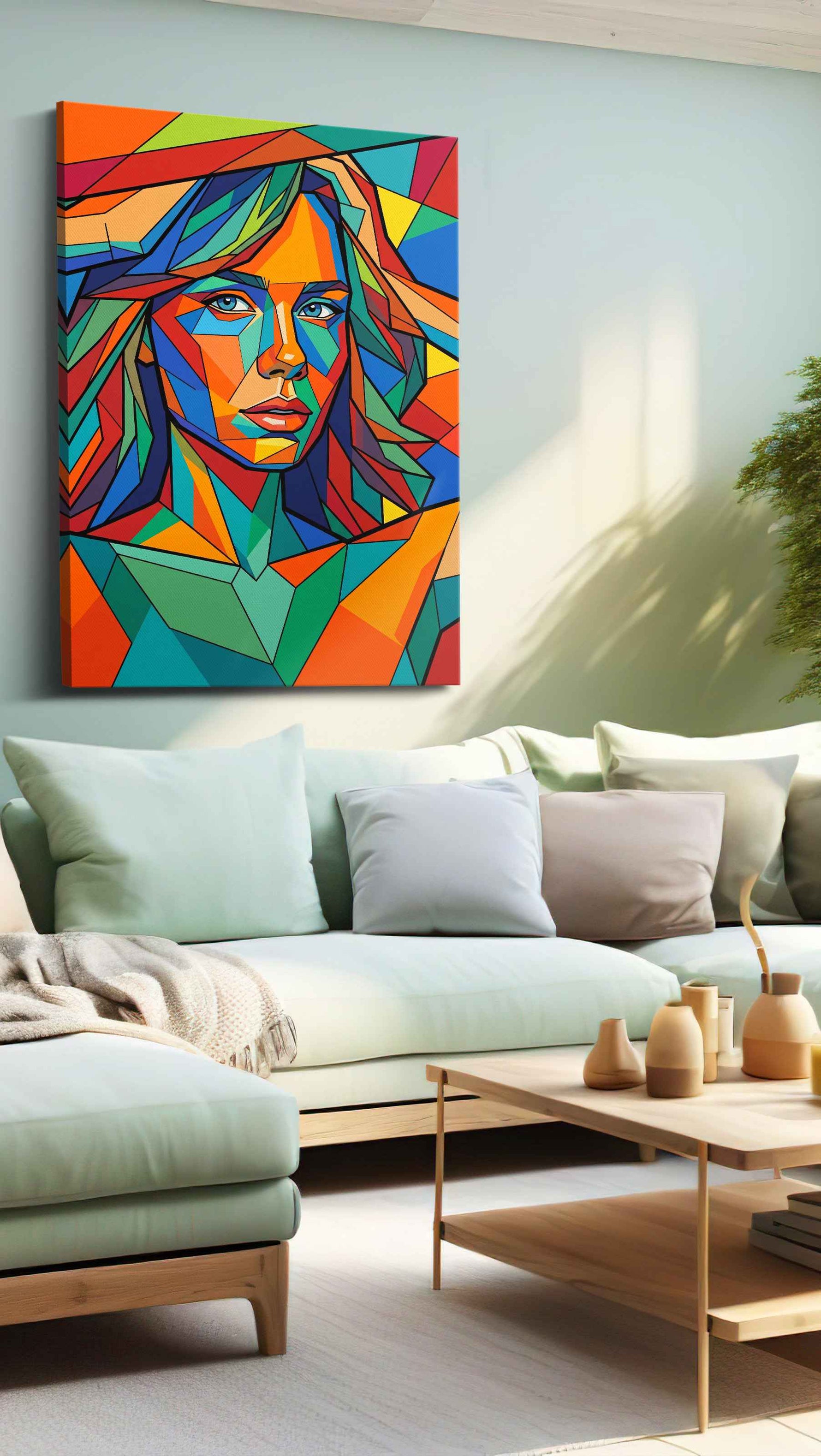 Kaleidoscopic Gaze portraits canvas print, hanging on wall