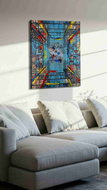 Labyrinthine Echoes modern canvas print, displayed in a living room