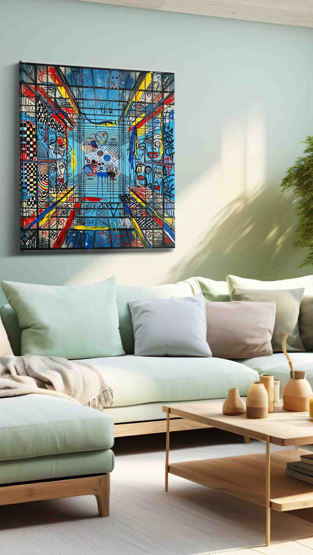 Labyrinthine Echoes (Abstract) - Modern, Modern Wall Art, Contemporary Canvas Print, Minimalist Decor in a hung canvas mockup
