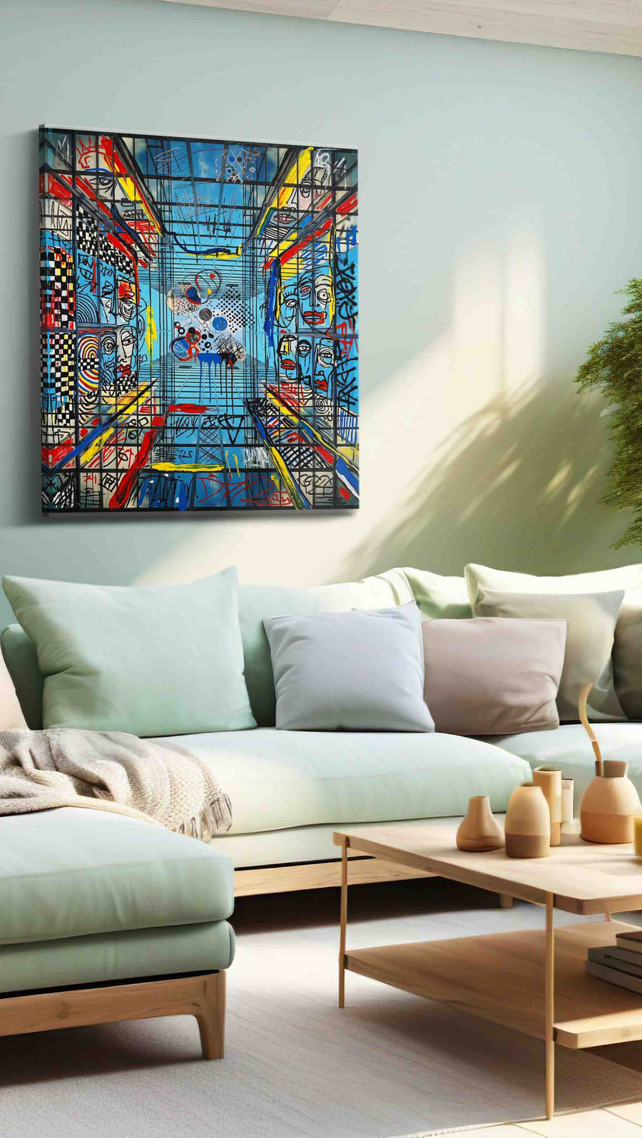 Labyrinthine Echoes (Abstract) - Modern, Modern Wall Art, Contemporary Canvas Print, Minimalist Decor in a hung canvas mockup