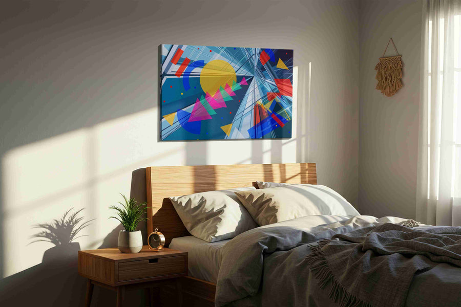 Prism Symphony modern canvas print, displayed in a bedroom