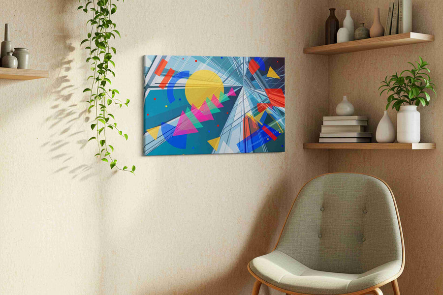 Prism Symphony (Abstract) - Modern, Modern Wall Art, Contemporary Canvas Print, Minimalist Decor in a living room scene