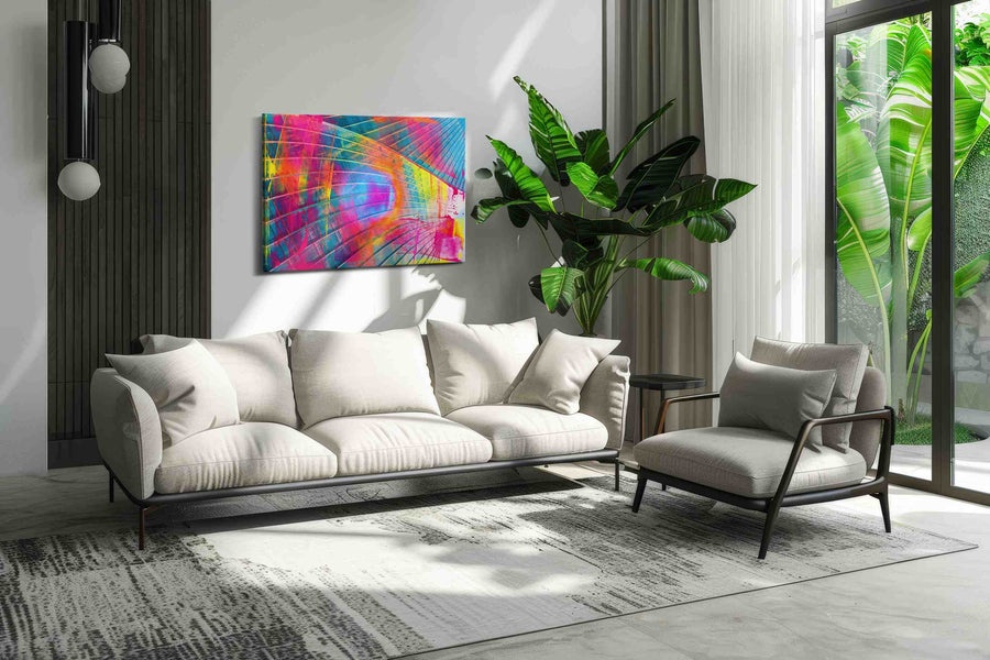 Prismatic Vortex modern canvas print, on wall, lifestyle preview