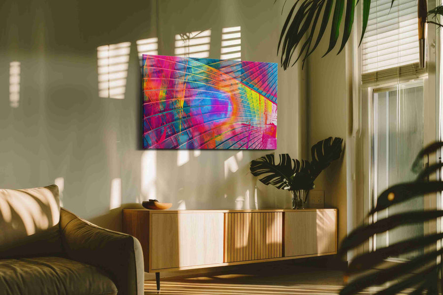 Prismatic Vortex modern canvas print in a contemporary interior mockup