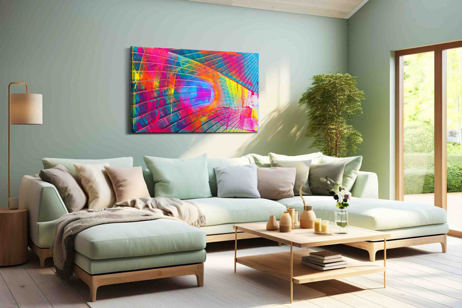 Prismatic Vortex (Abstract) - Modern, Modern Wall Art, Contemporary Canvas Print, Minimalist Decor in a hung canvas mockup