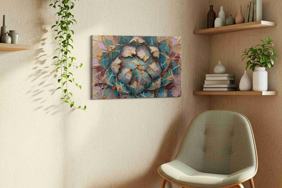 Verdant Echoes of Bloom nature canvas print, displayed in a living room
