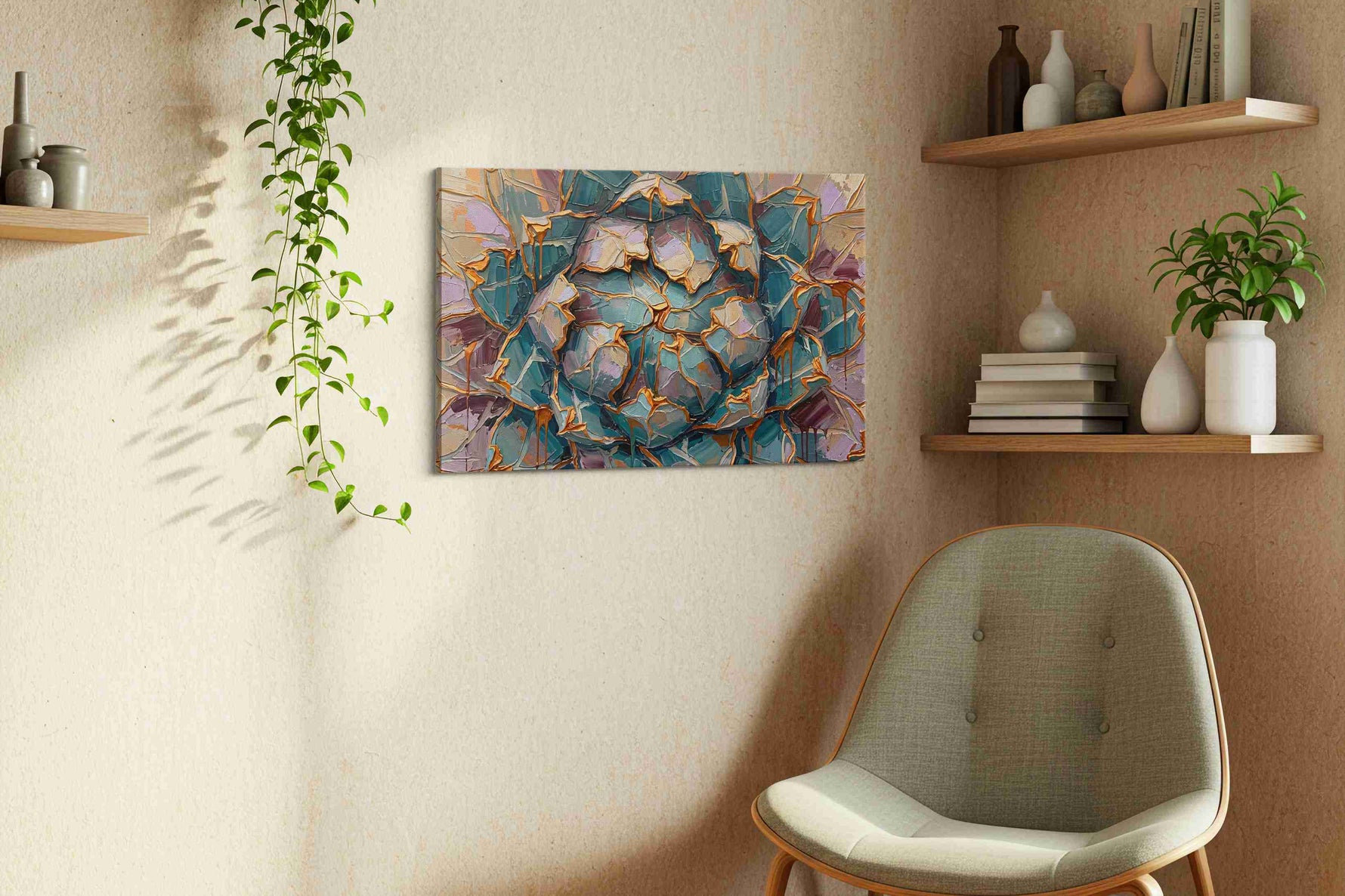 Verdant Echoes of Bloom nature canvas print, displayed in a living room