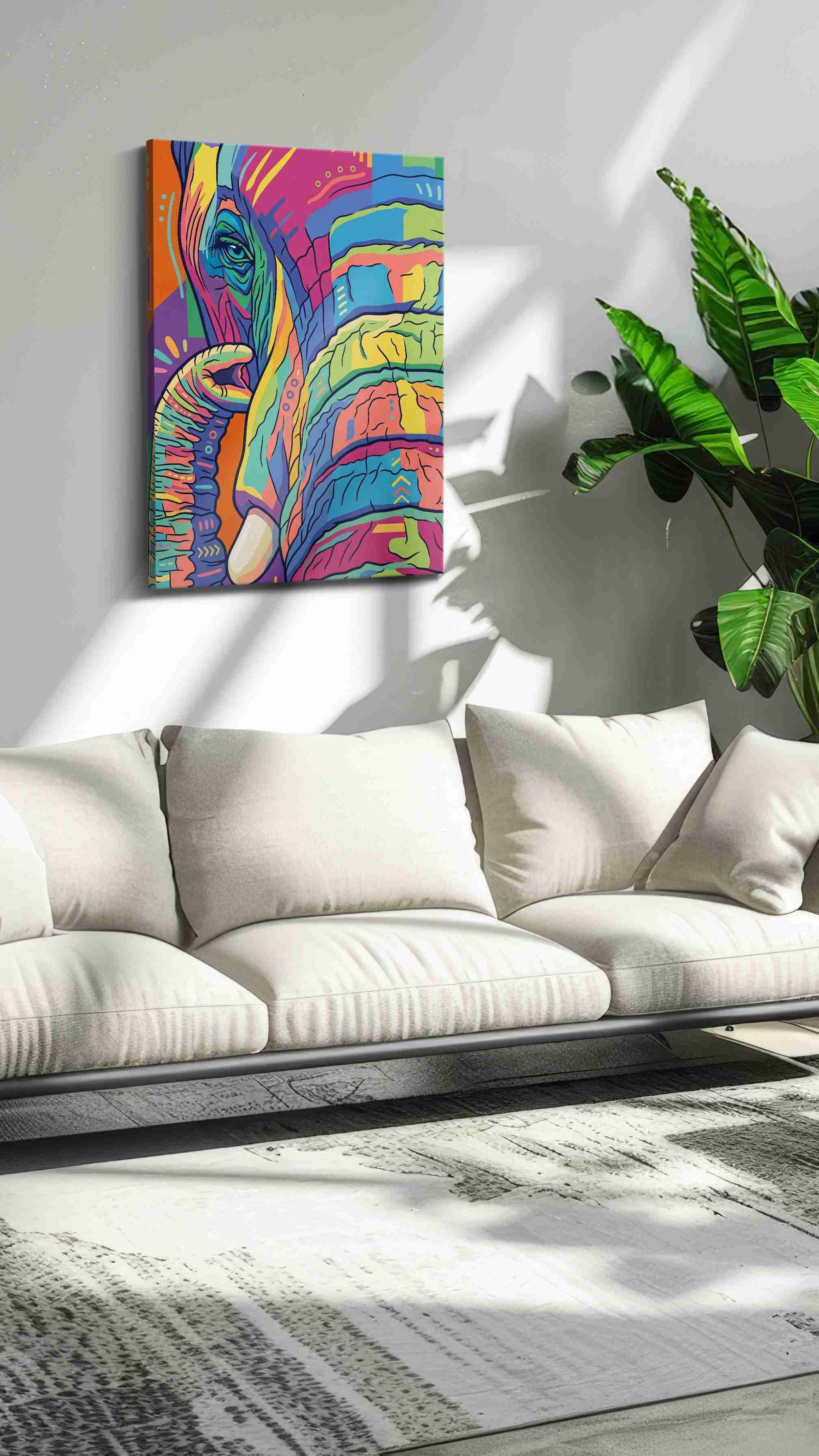 Vibrant Elephant Reverie abstract canvas print, on wall, lifestyle preview