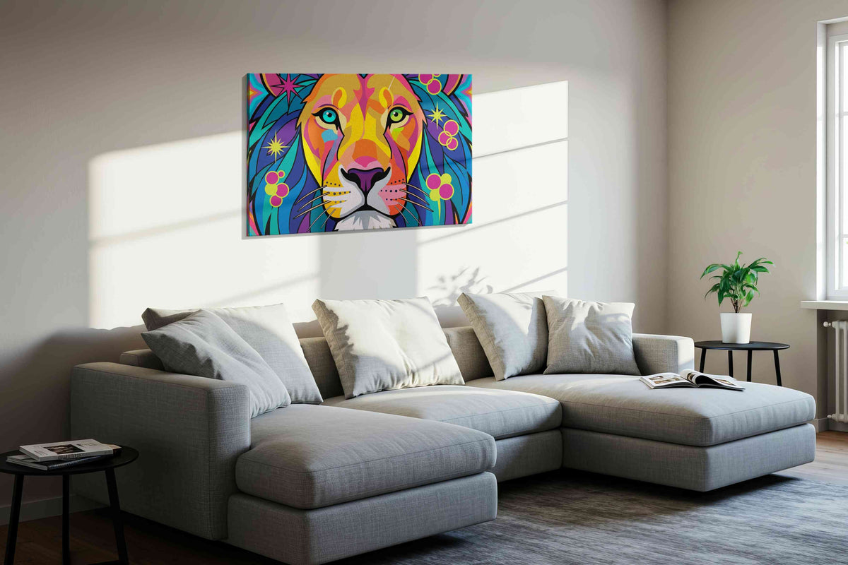 Vibrant Majesty animals canvas print, displayed in a living room