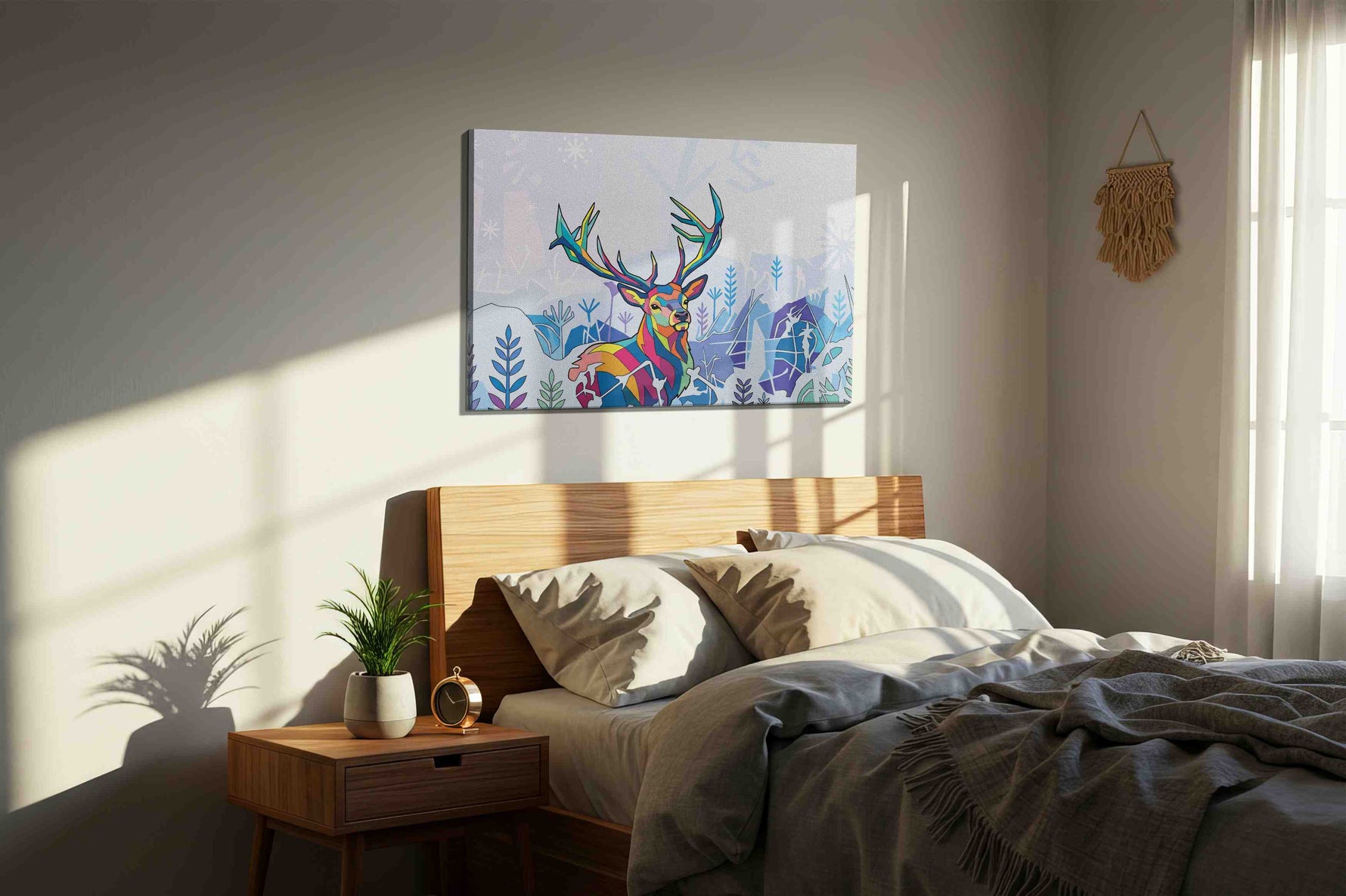 Aurora Majesty animals canvas print, displayed in a bedroom