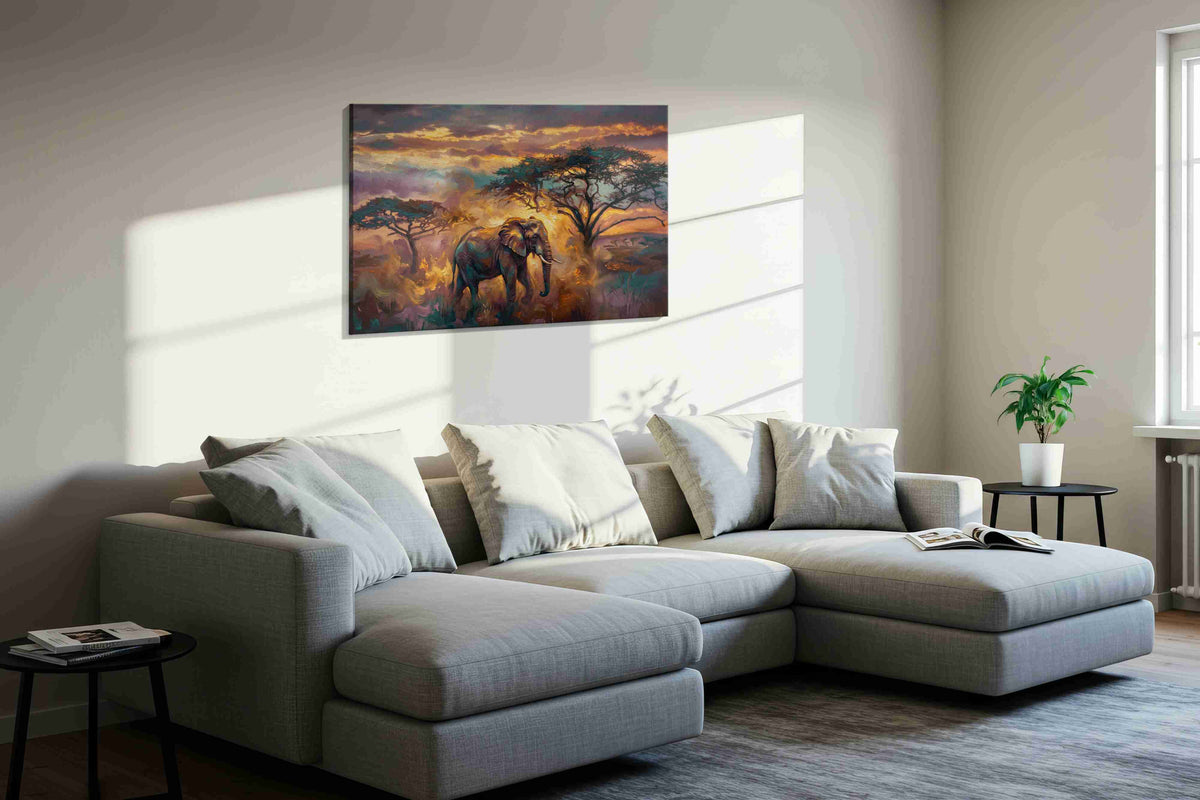 Celestial Serengeti Stroll animals canvas print, displayed in a living room