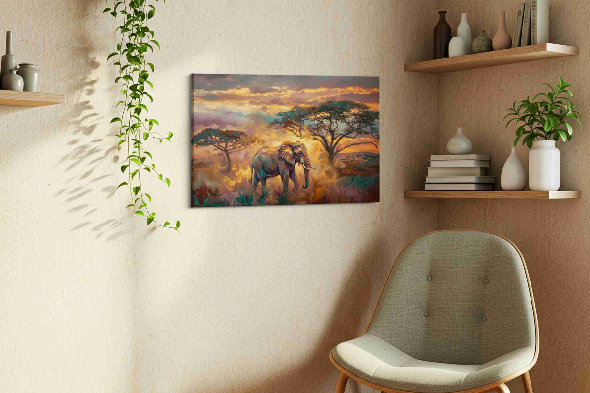Celestial Serengeti Stroll (Animals) - Animal Wall Art, Wildlife Canvas Print, Animal Lover Decor styled in a living room