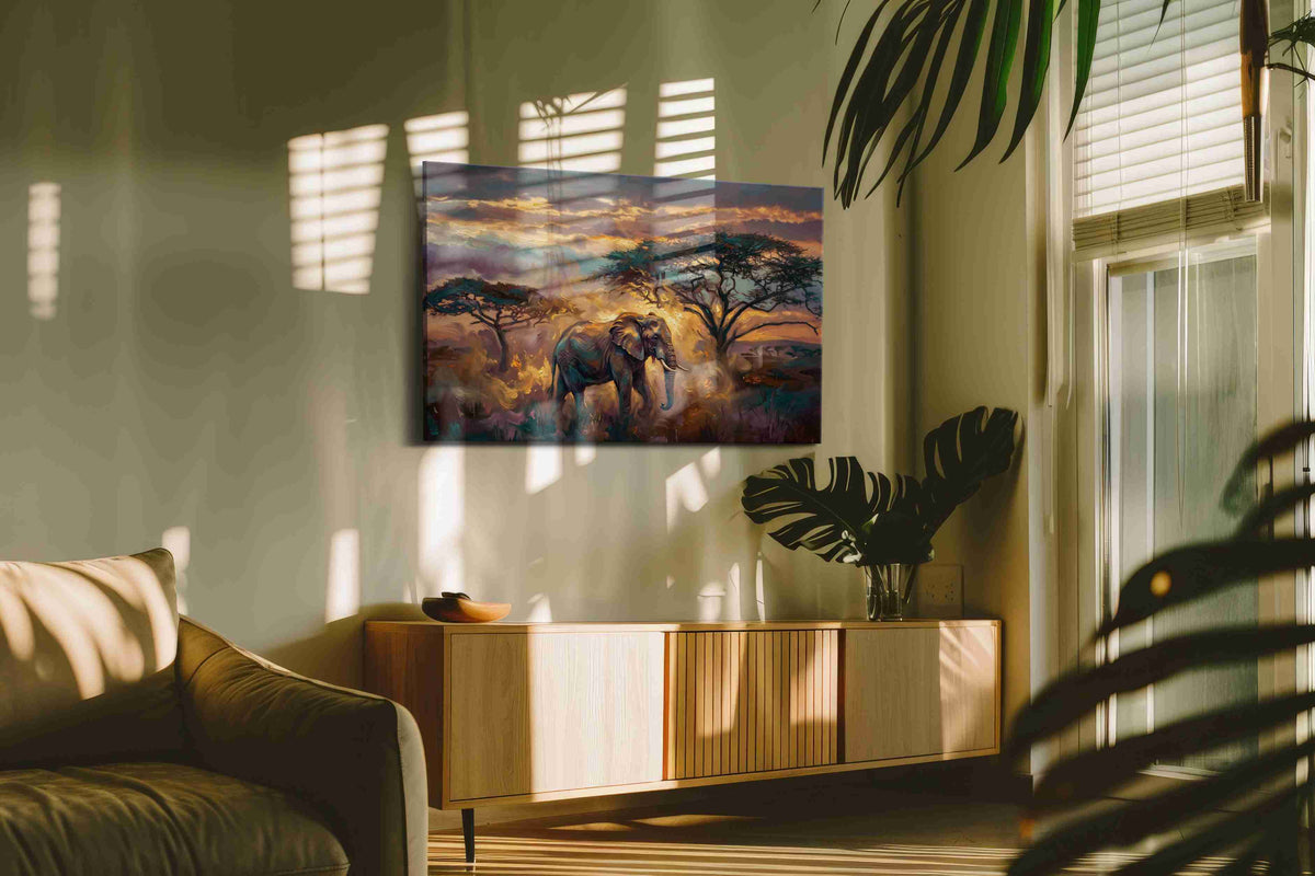 Celestial Serengeti Stroll animals canvas print, hanging on wall