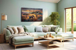 Celestial Serengeti Stroll animals canvas print shown in a wall scene