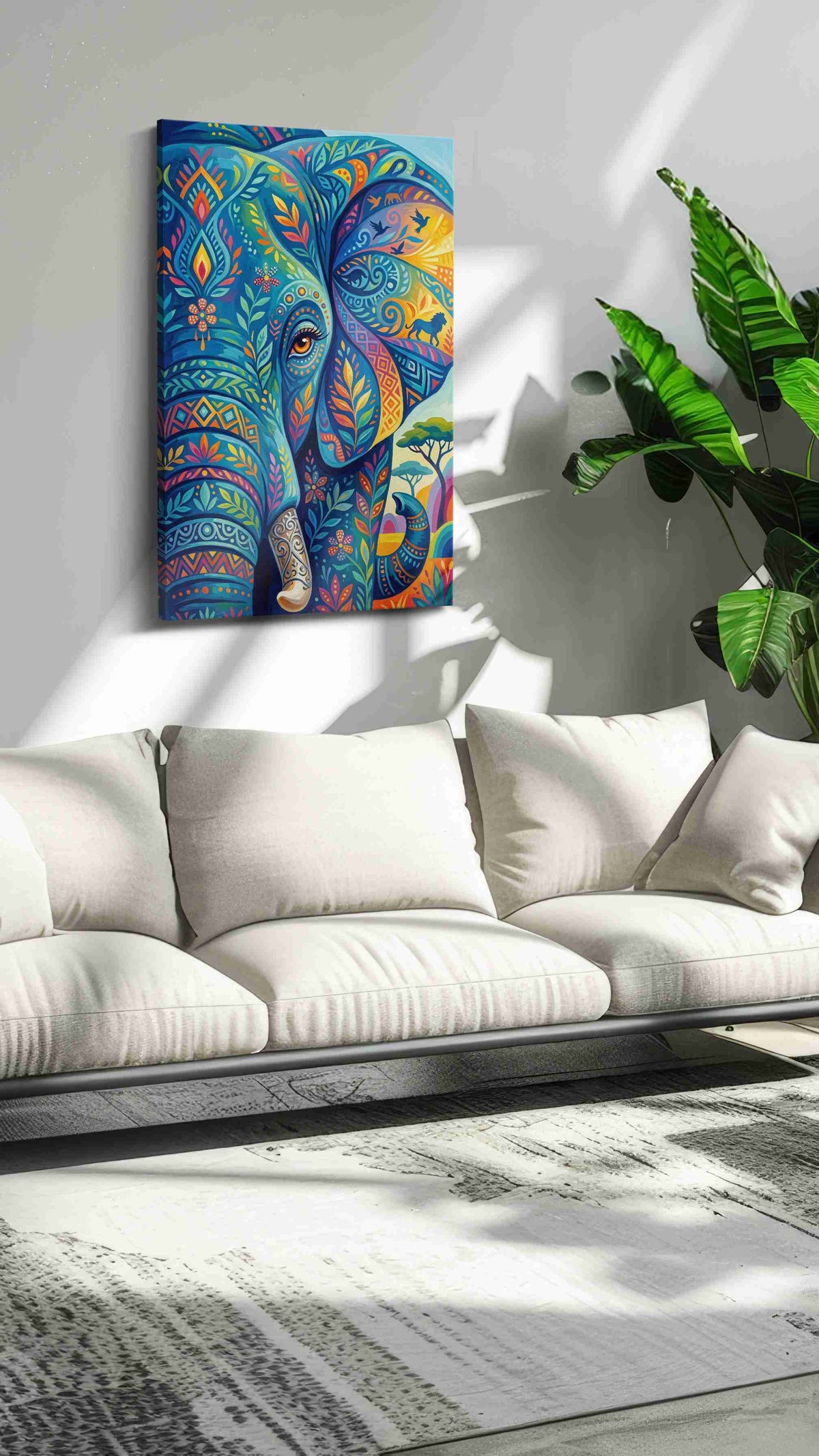 Elephant Dreams in Technicolor animals canvas print in a hung canvas mockup