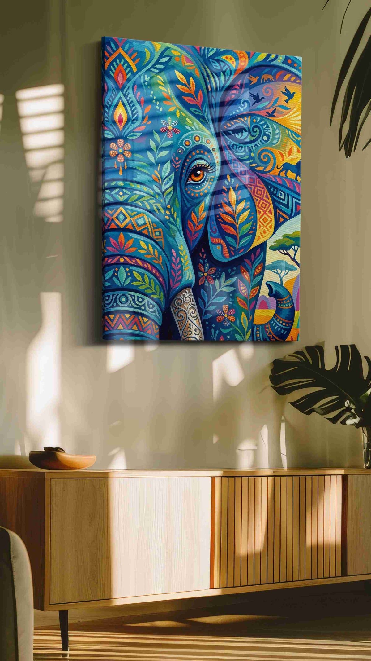 Elephant Dreams in Technicolor (Animals) - Animal Wall Art, Wildlife Canvas Print, Animal Lover Decor in a hung canvas mockup
