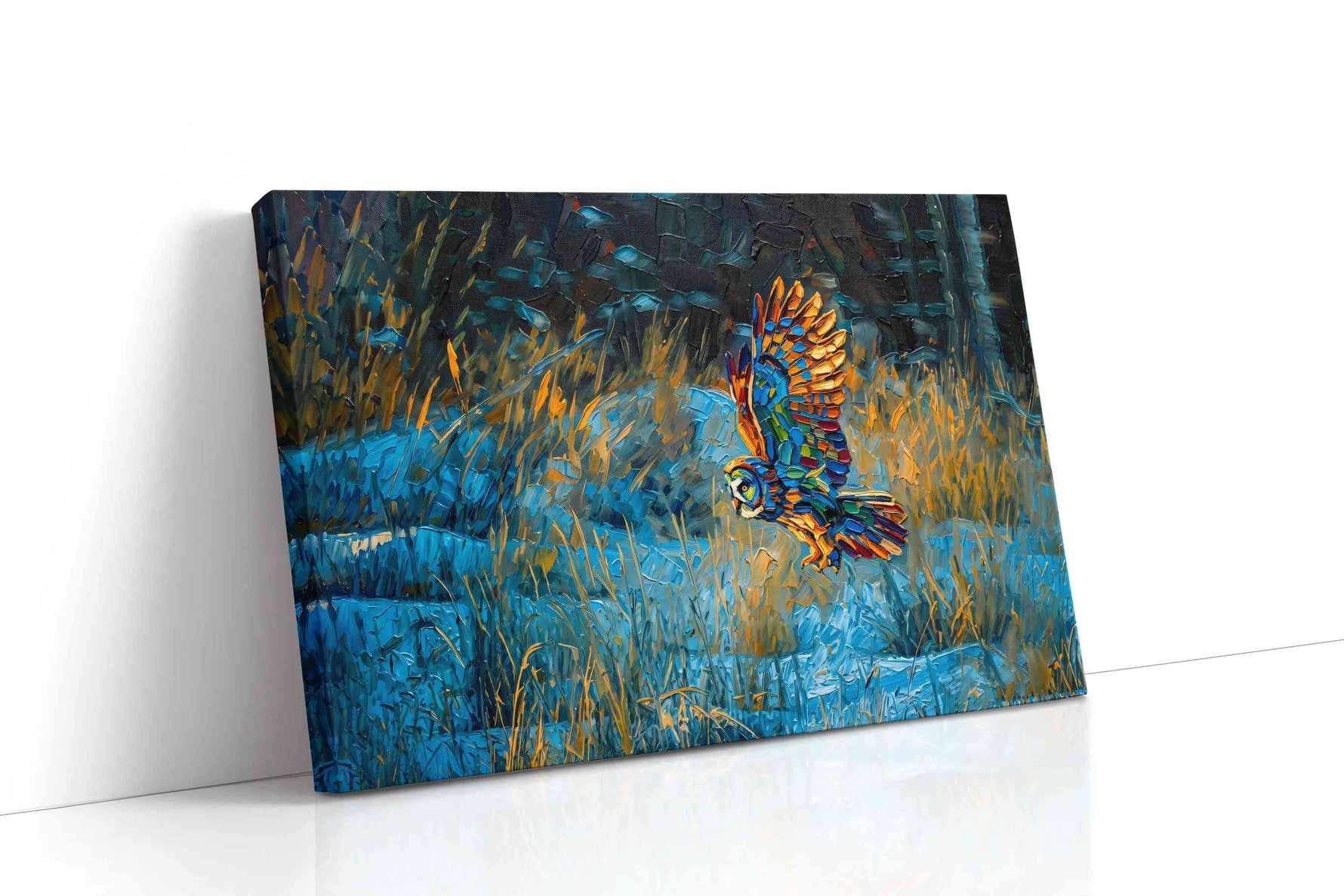 Flight of the Prism Owl animals canvas print gallery-wrapped landscape canvas studio shot