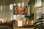 Majestic Guardian of the Savannah cats canvas print, displayed in a living room