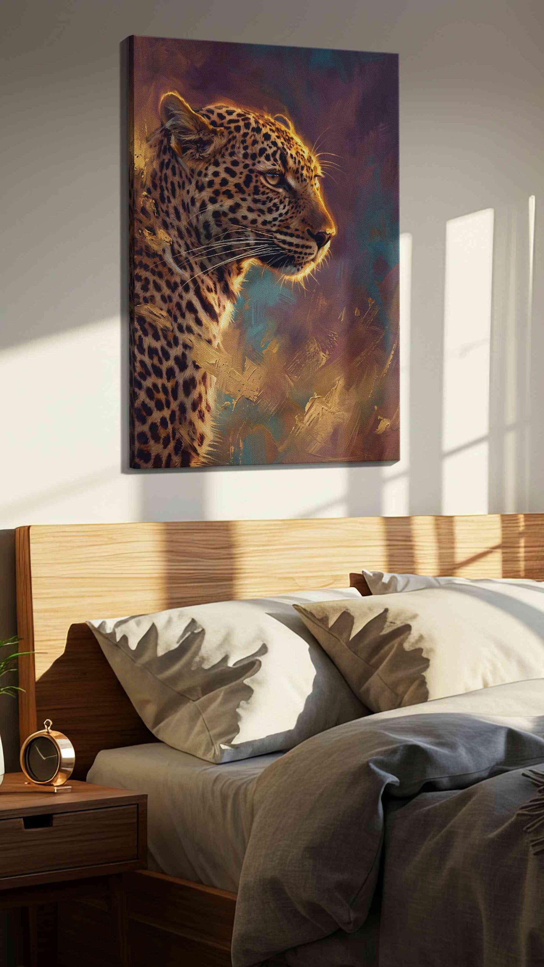 Majestic Twilight Gaze animals canvas print, displayed in a bedroom