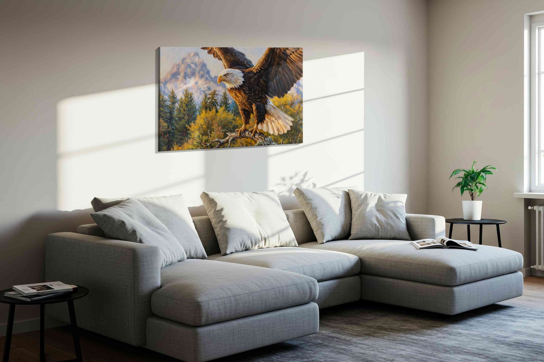 Majestic Winged Guardian birds canvas print in a living room scene