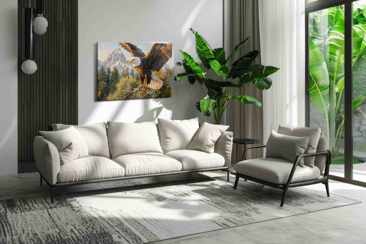Majestic Winged Guardian birds canvas print in a hung canvas mockup