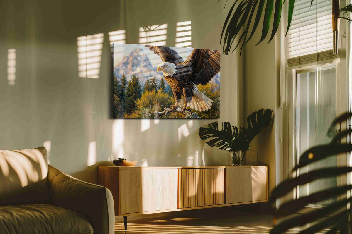 Majestic Winged Guardian birds canvas print, on wall, lifestyle preview