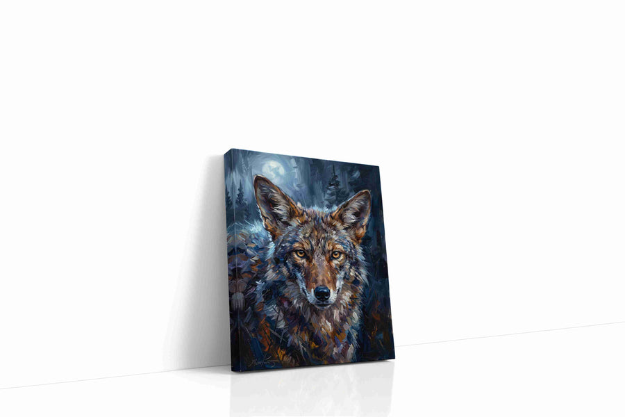 Moonlit Gaze of the Wild wolf canvas print, gallery-wrapped, ready to hang