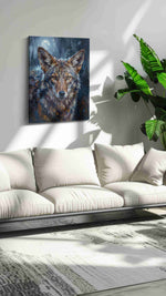 Moonlit Gaze of the Wild (Animals) - Wolf, Wolf Wall Art, Wildlife Canvas Print, Nature Predator Art in a hung canvas mockup