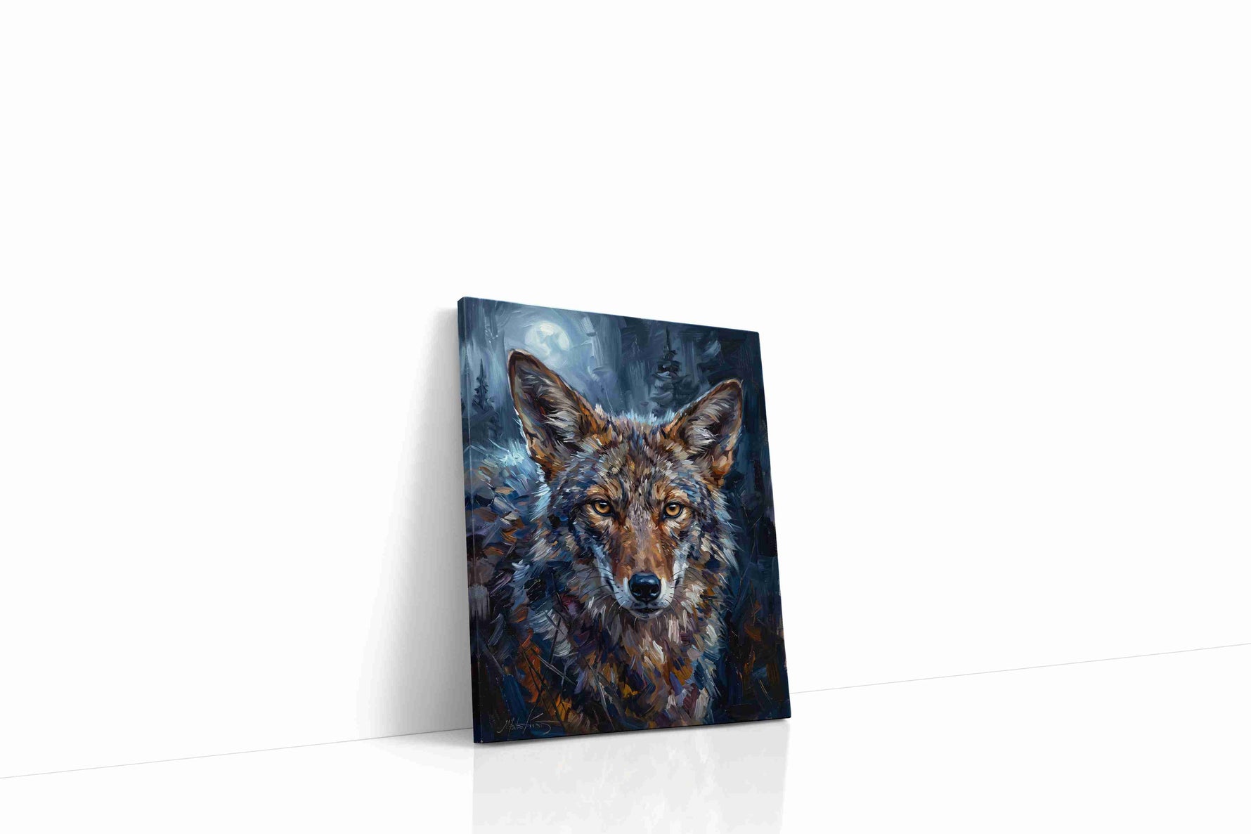 Moonlit Gaze of the Wild wolf canvas print gallery-wrapped portrait canvas studio shot